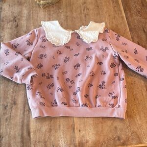 Pink Floral Sweatshirt with White Collar